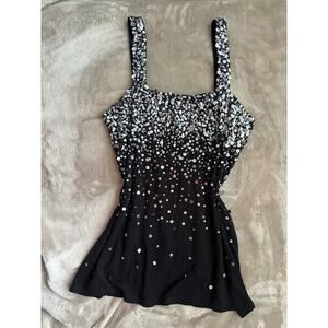 Vintage Y2K INC International Concepts Black Silver Sequin Tank Top Ombré